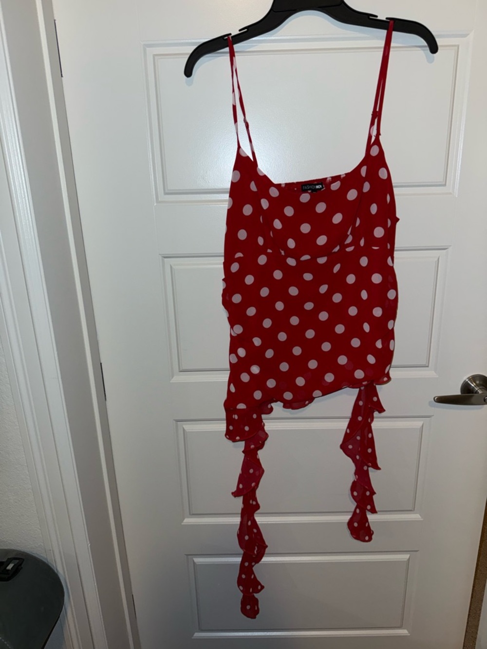 Fashion Nova Red and White Polka Dot Smocked Tank